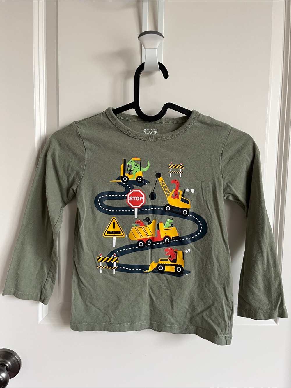 The Children's Place Olive Green Construction Trucks Long Sleeve Tee